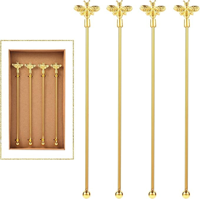 4Pcs Bumble Bee Cocktail Stirrers Swizzle Sticks Stainless Steel 7.5" Coffee Beverage Stir Sticks... | Amazon (US)