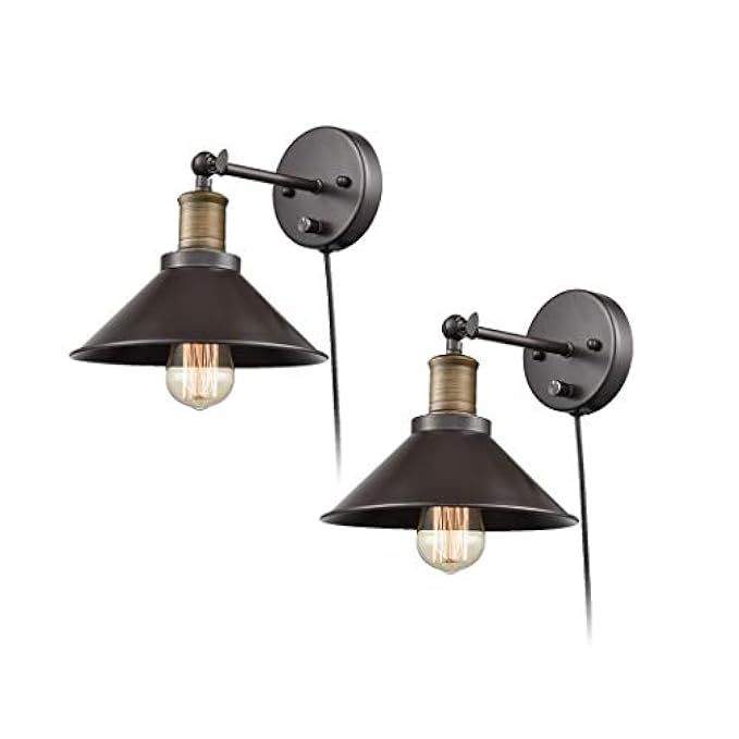 CLAXY Industrial Swing Arm Wall Sconce Simplicity 1 Light Wall Lamp-2 Pack | Amazon (US)