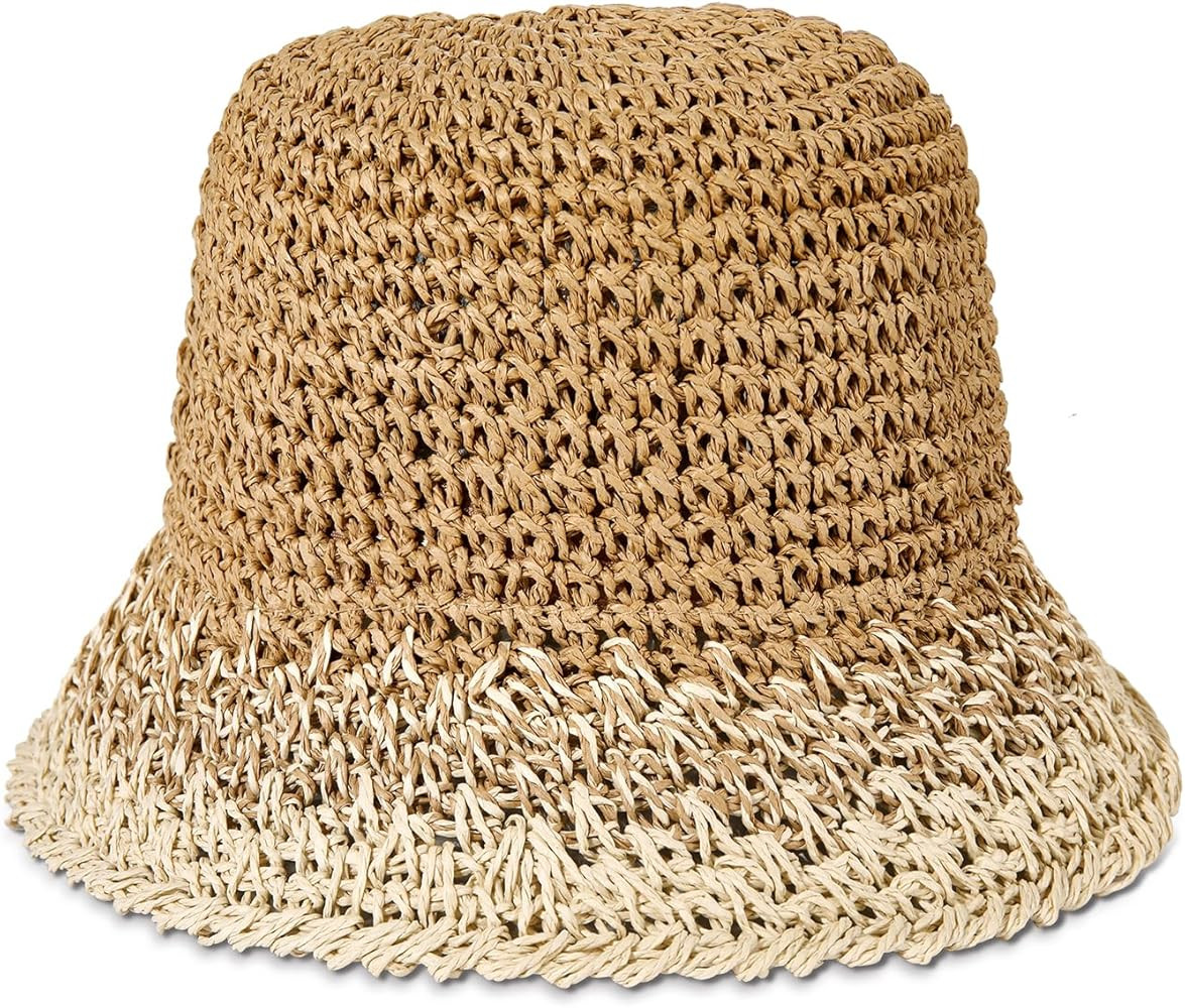 Womens Straw Hat Wide Brim Crotchet Straw Bucket Sun Hat Packable Floppy Beach Hats for Women Sum... | Amazon (US)