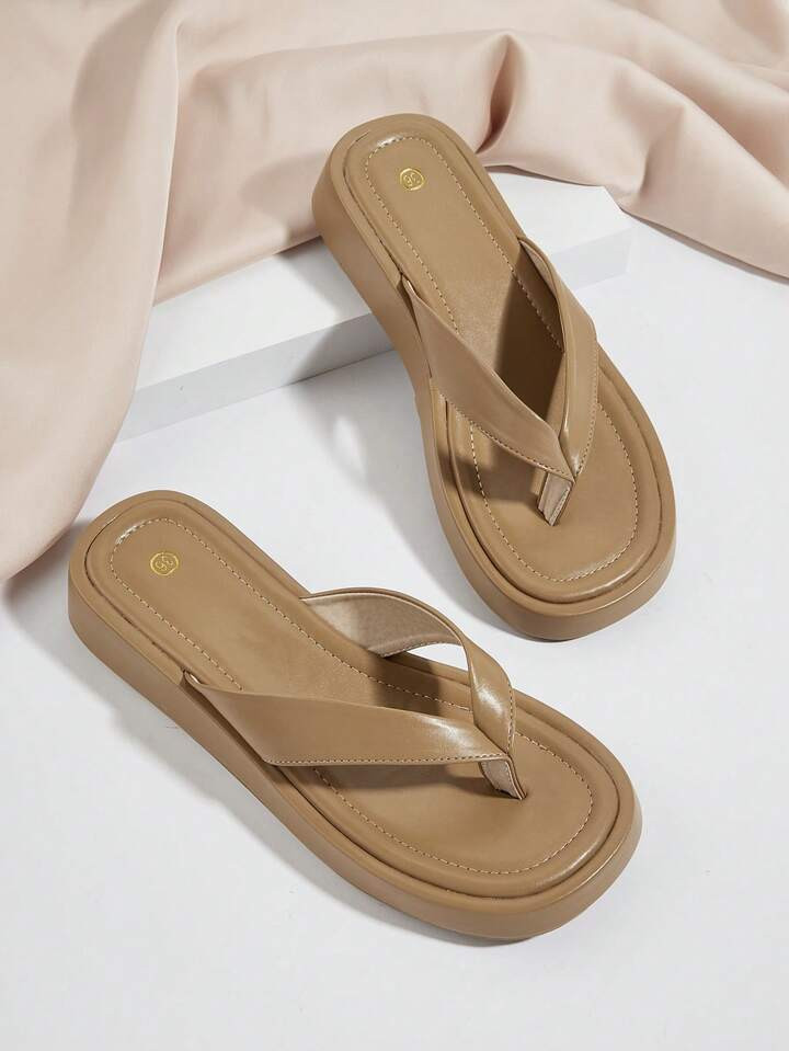 Soft Non-Slip High-Quality Leather Thong Sandals, Fashion New Thick-Soled Slippers, Comfortable V... | SHEIN