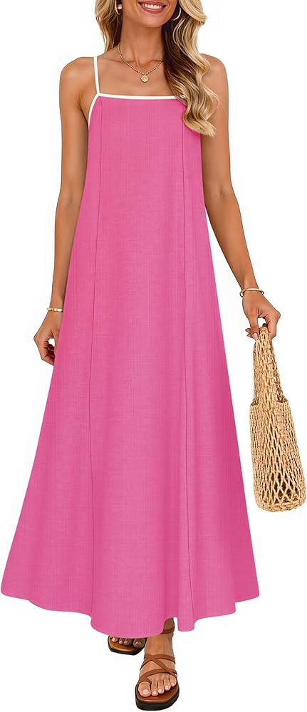 ZESICA Women's 2025 Summer Boho Sleeveless Maxi Dress Spaghetti Straps Casual Flowy A Line Beach ... | Amazon (US)