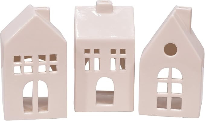 Mark Feldstein & Associates Glazed Porcelain Mini Village Houses, Set of 3, White, 4 Inch | Amazon (US)