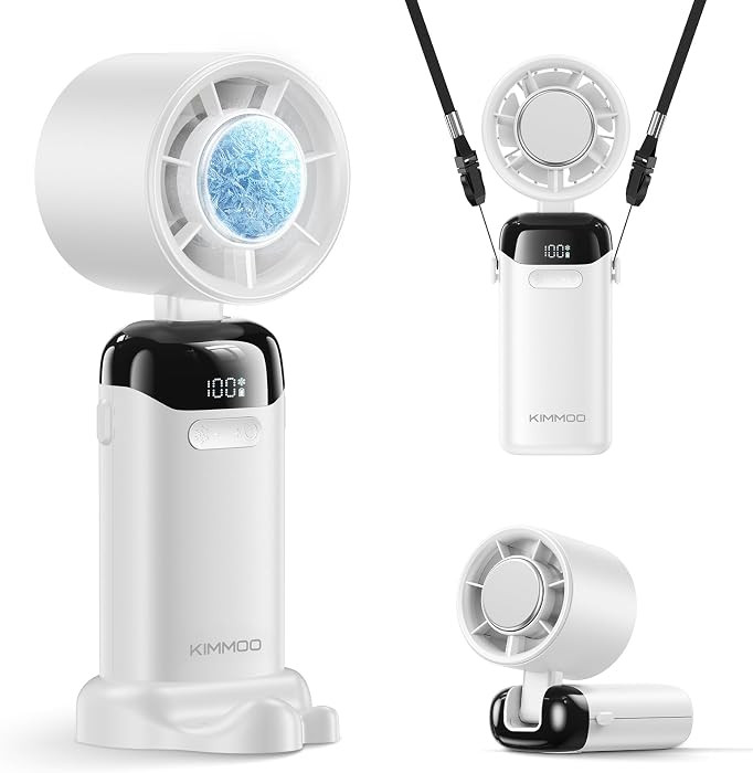 KIMMOO Handheld Portable Turbo Fan with Ice Cooler, Powerful 21000 RPM, Speed (1-199), Up to 14Hrs Cooling, Rechargeable Personal Fan, Small Pocket Hand Fans for Travel/Outdoor/Home/Office (White) | Amazon (US)