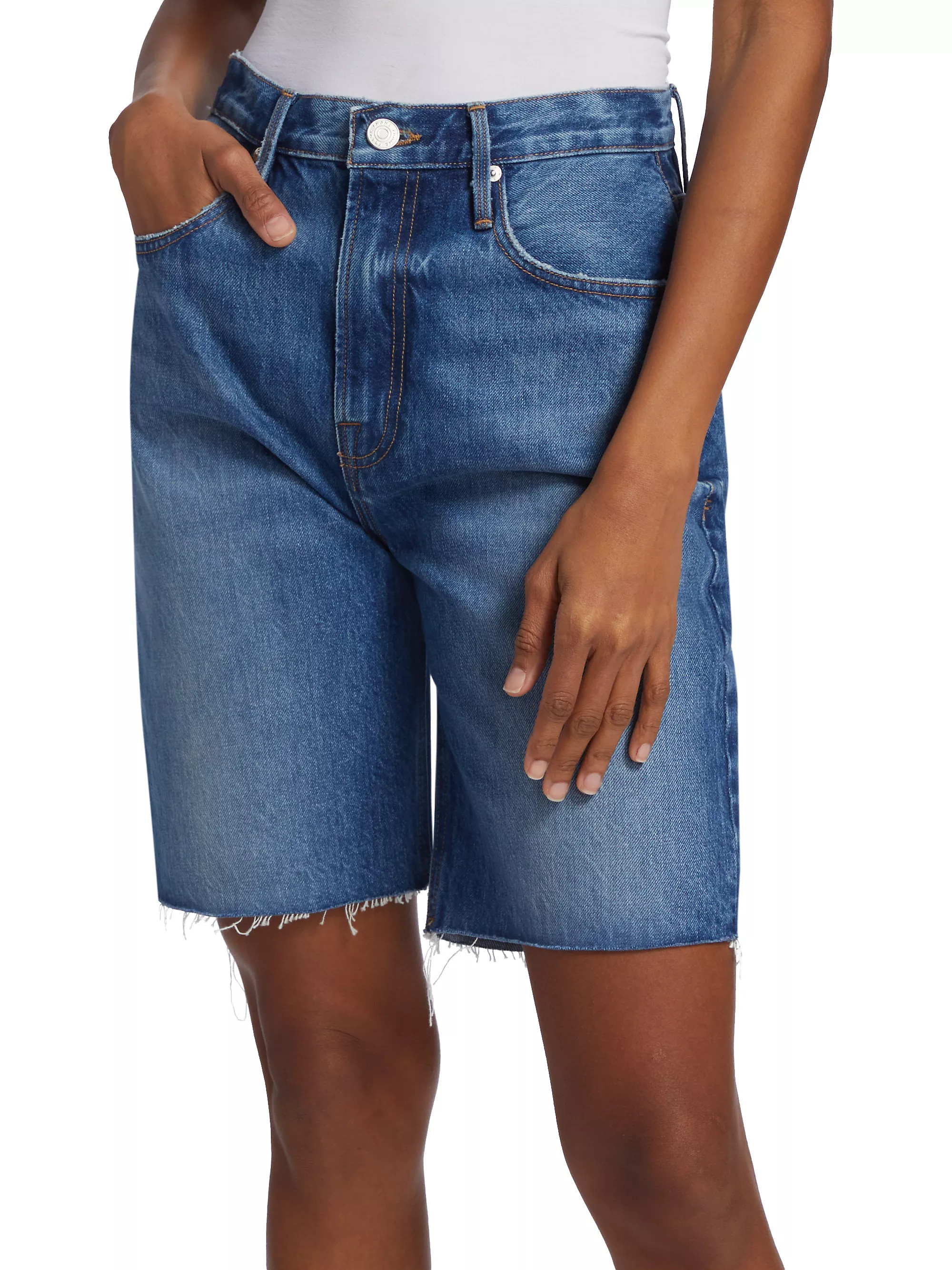 High-Rise Bermuda Denim Shorts | Saks Fifth Avenue