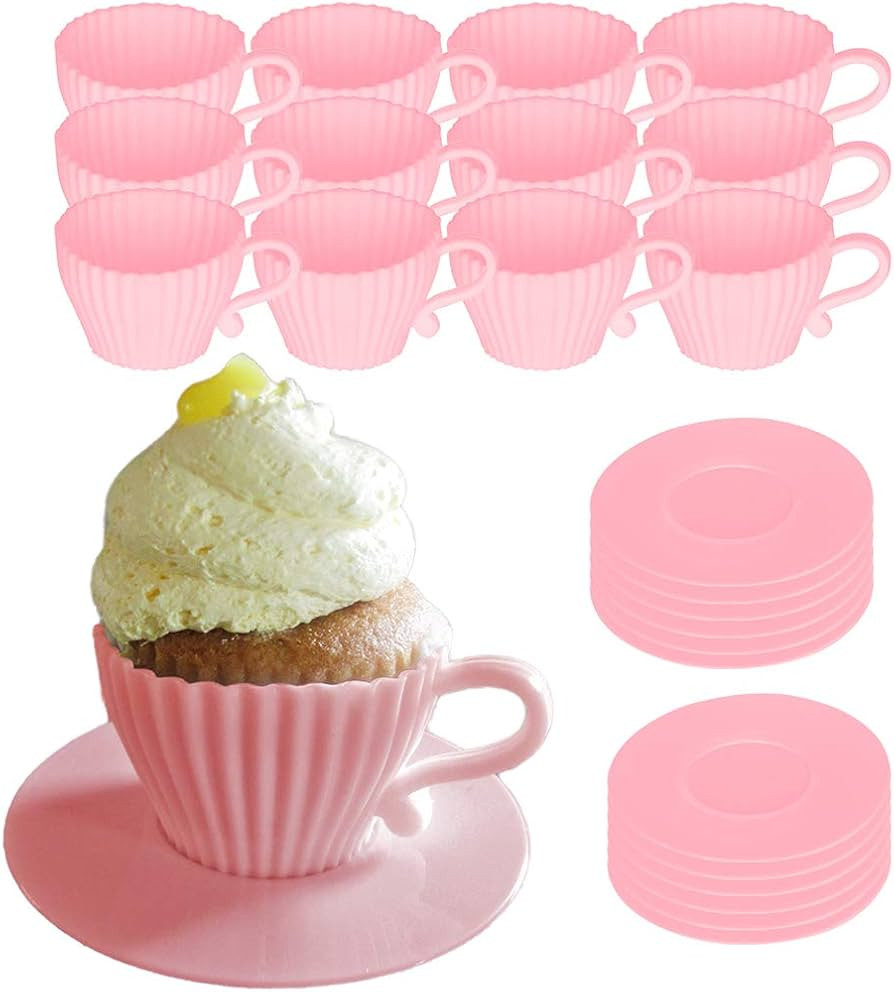Evelots Baking Cupcake Molds - Silicone Teacup Set - 24 Pc Set - Oven-Safe - Nonstick - Muffin Cu... | Amazon (US)