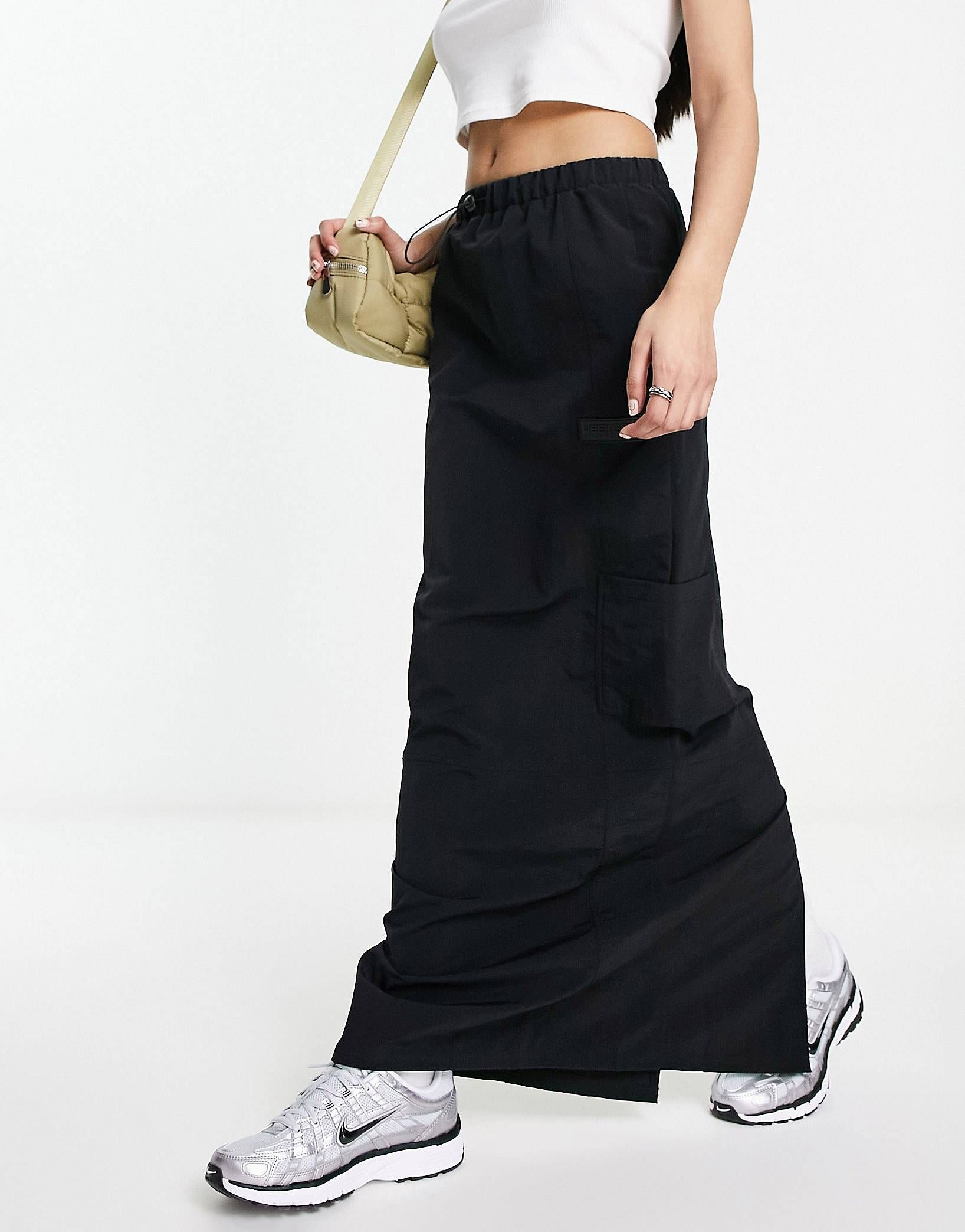 ASOS Weekend Collective maxi nylon parachute skirt in black | ASOS (Global)
