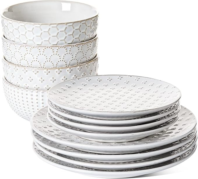 LE TAUCI Dinnerware Sets 12 PCS, Ceramic Plates and Bowls Set, Suit For Housewarming (10" Dinner ... | Amazon (US)
