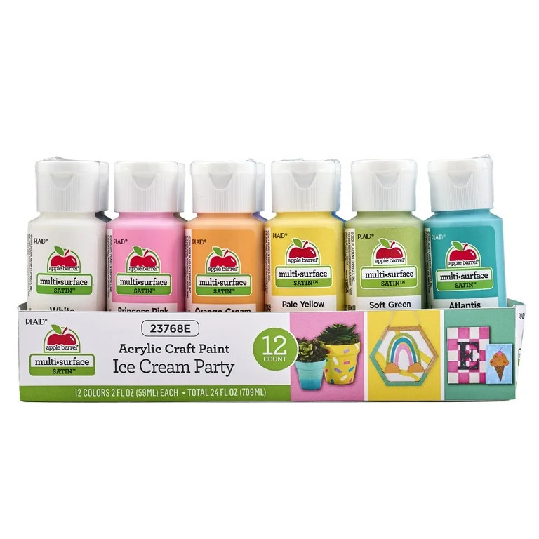 Apple Barrel Multi-Surface Acrylic Craft Paint Set, Ice Cream Party, Satin Finish, 12 Piece | Walmart (US)