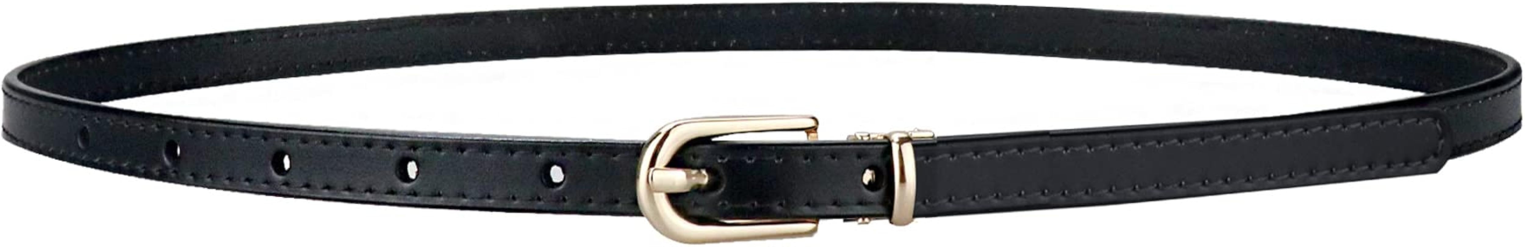 Thin Belts for Women Leather Skinny Belt for Dress Pants Adjustable | Amazon (US)