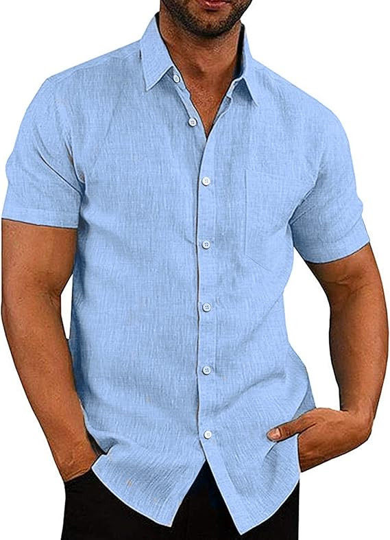 COOFANDY Men's Casual Linen Button Down Shirt Short Sleeve Beach Shirt       Send to Logie | Amazon (US)