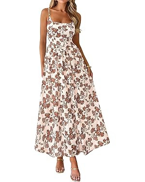 PRETTYGARDEN Womens 2026 Spring Boho Maxi Dress Eyelet Floral Long Flowy Sundresses Summer Beach ... | Amazon (US)