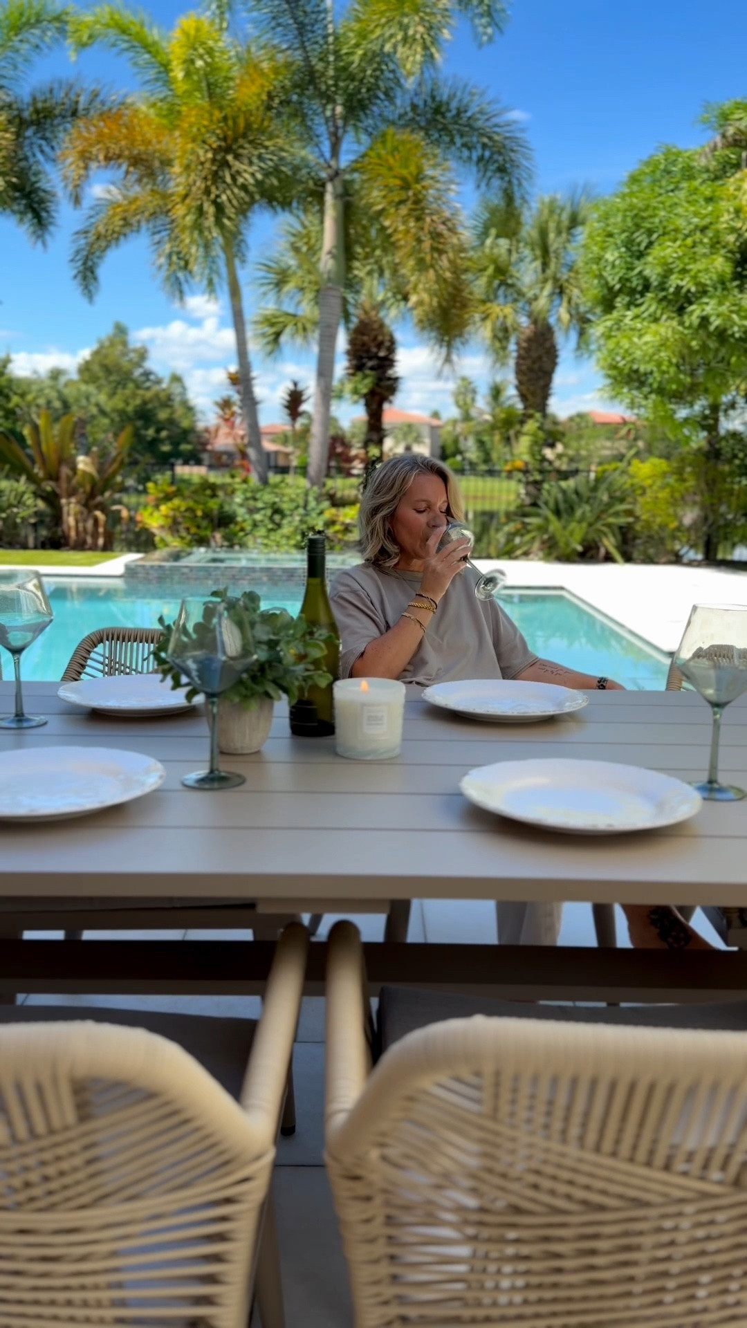 Use code KELLI13 for 13% off too!!
Rust resistant
Water resistant 
Seats are comfy, even for my 6’3 husband
Comes in 3 colors. Mines champagne. 
Easy to assemble and looks so high end.