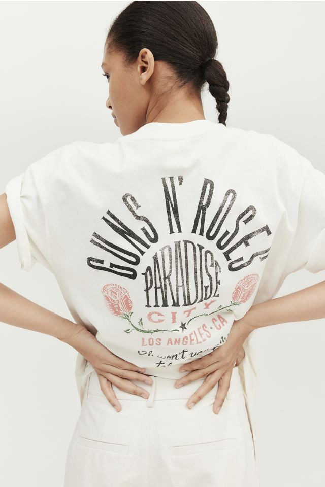 Long printed T-shirt - Round neck - Short sleeve - White/Kansas - Ladies | H&M GB | H&M (UK, MY, IN, SG, PH, TW, HK)