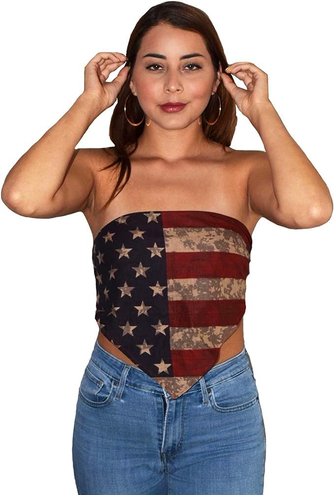 Deyleid jeans 4th of July Crop Tops for Women USA Flag Bandana Shirt | Amazon (US)