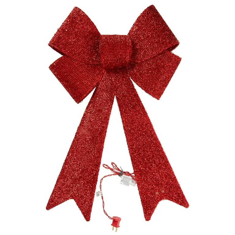 Red Tinsel Lighted Bow, 24", by Holiday Time | Walmart (US)