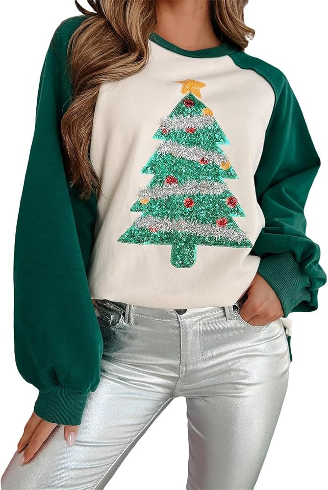 DSORVICD Women Christmas Sweatshirts Sequin Sparkly Shirts Oversized Long Sleeve Xmas Holiday Swe... | Amazon (US)