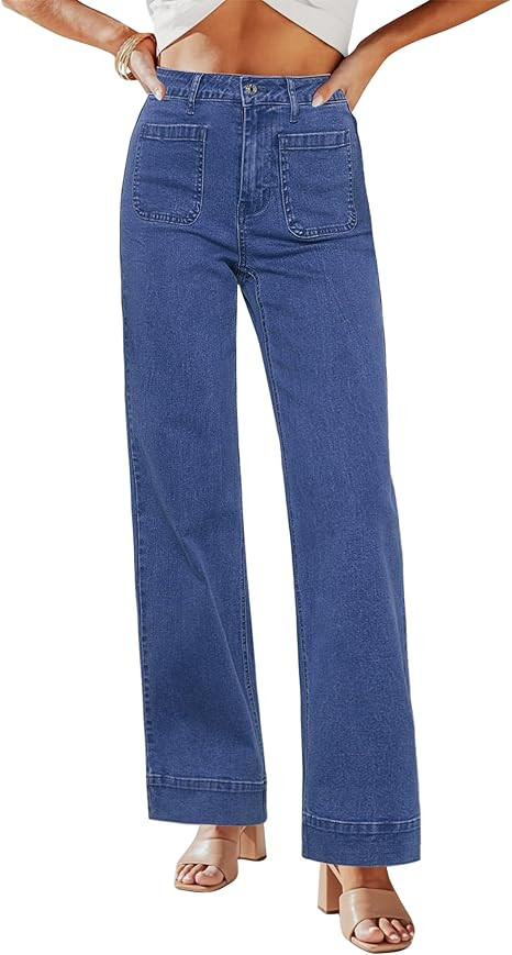 GRAPENT Wide Leg Jeans for Women High Waisted Flare Trendy Stretchy Denim Pants Duo Pockets Trous... | Amazon (US)