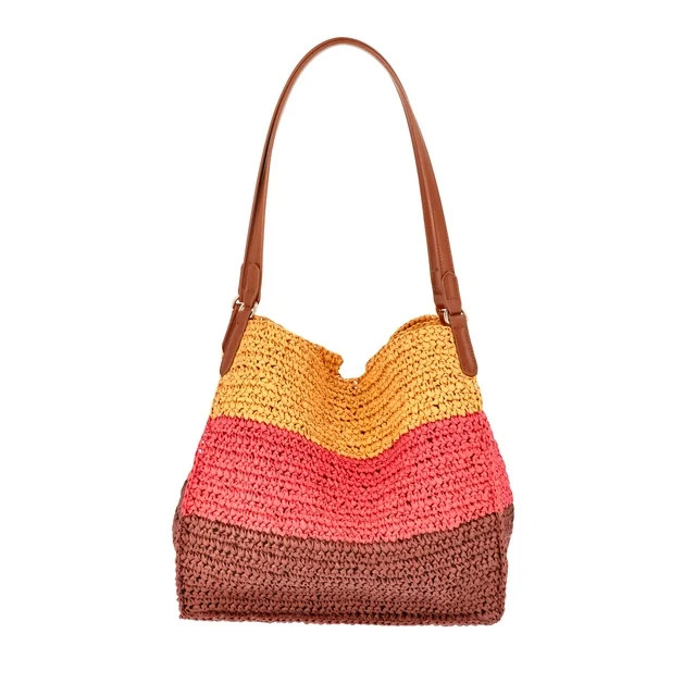 Time and Tru Women's Packable Straw Tote, Ombre | Walmart (US)