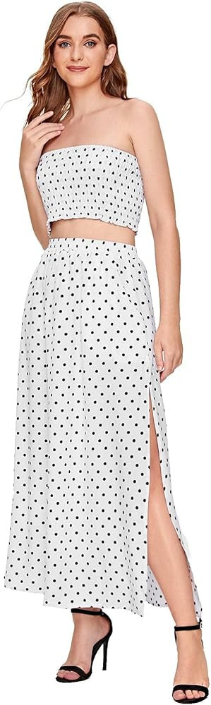 Floerns Women's Summer Printed 2 Piece Outfit Crop Tube Tops and Split Long Skirt Set | Amazon (US)