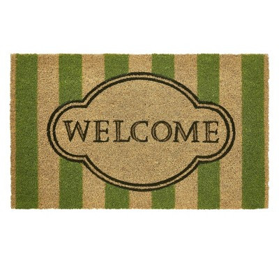 VCNY 1'6"x2'6" Welcome Green Striped Coir Outdoor Doormat Olive Green | Target