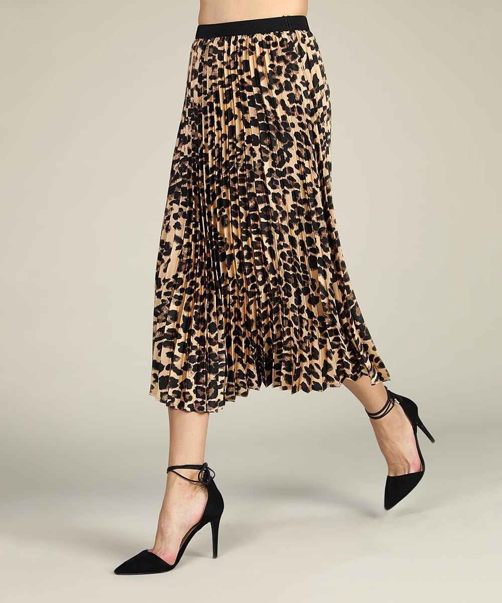 Brown Leopard Pleated Skirt - Women & Plus | zulily