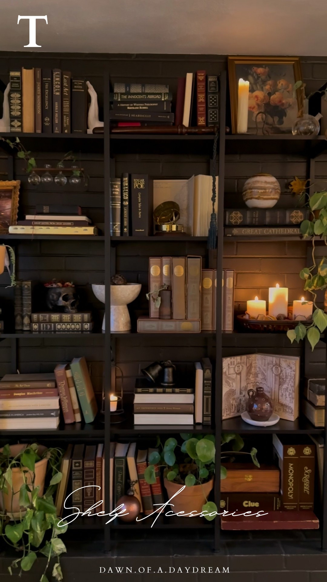 T: Feature Shelf Accessories 

Moody, unusual, curiosities plants, glass test, tube rack, organic vases, and vessels aesthetic board games, vintage books artwork candle, cozy transitional

#LTKHome