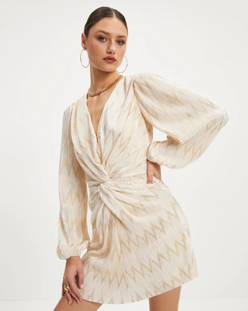 Giuliana Twisted Front Plisse Metallic Mini Dress - Ivory | VICI