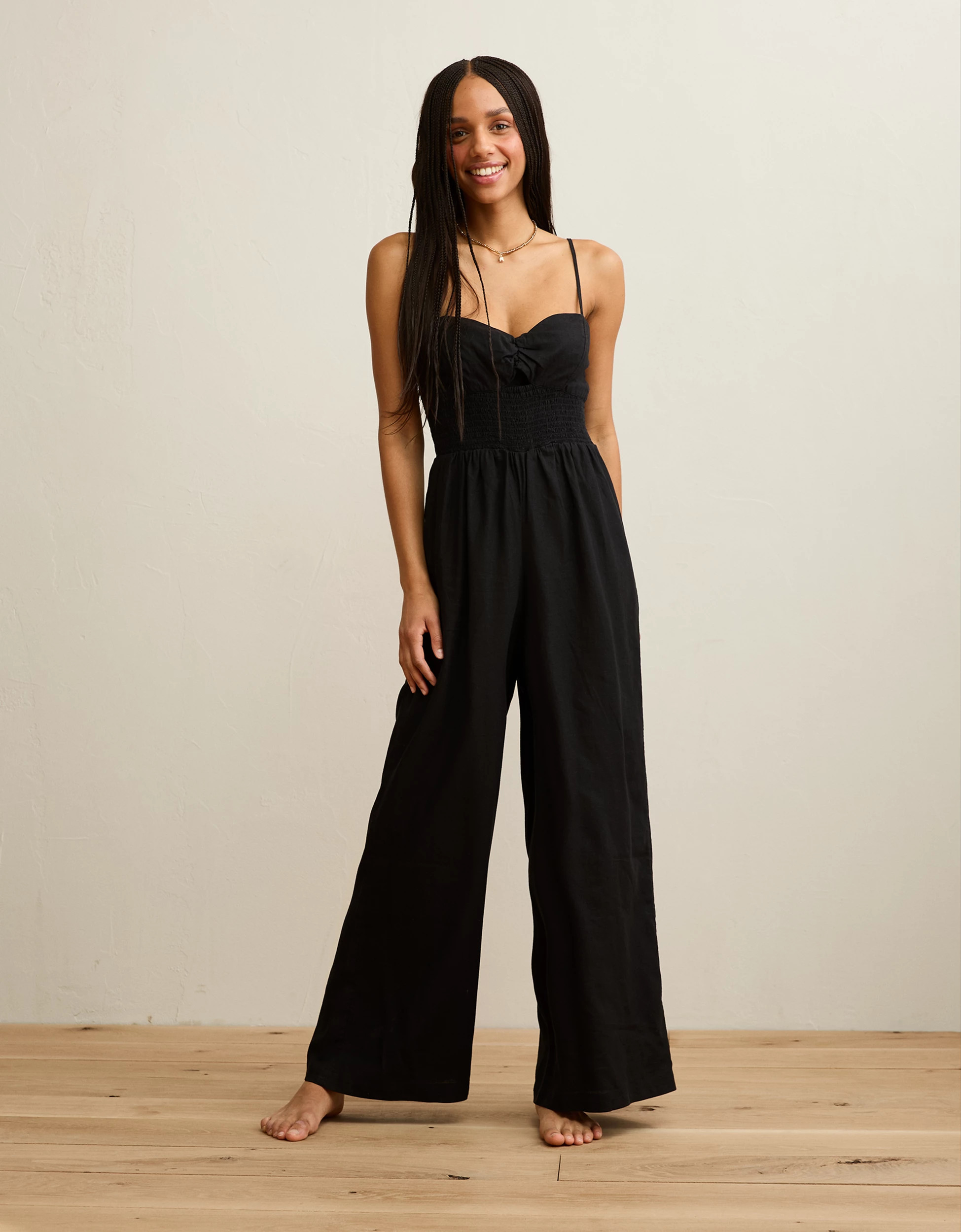AE Tie-Front Smocked Jumpsuit | American Eagle Outfitters (US & CA)