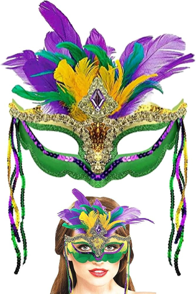 Mardi Gras Mask for Women Costume Half Face Mask Feather Mardi Gras Outfit Sequin Carnivals Cospl... | Amazon (US)