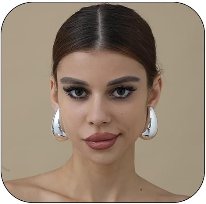 Rajputana Extra Large Drop Earring Dupes 18K Gold Chunky Hoop Earrings for Women Girl, Lightweigh... | Amazon (UK)
