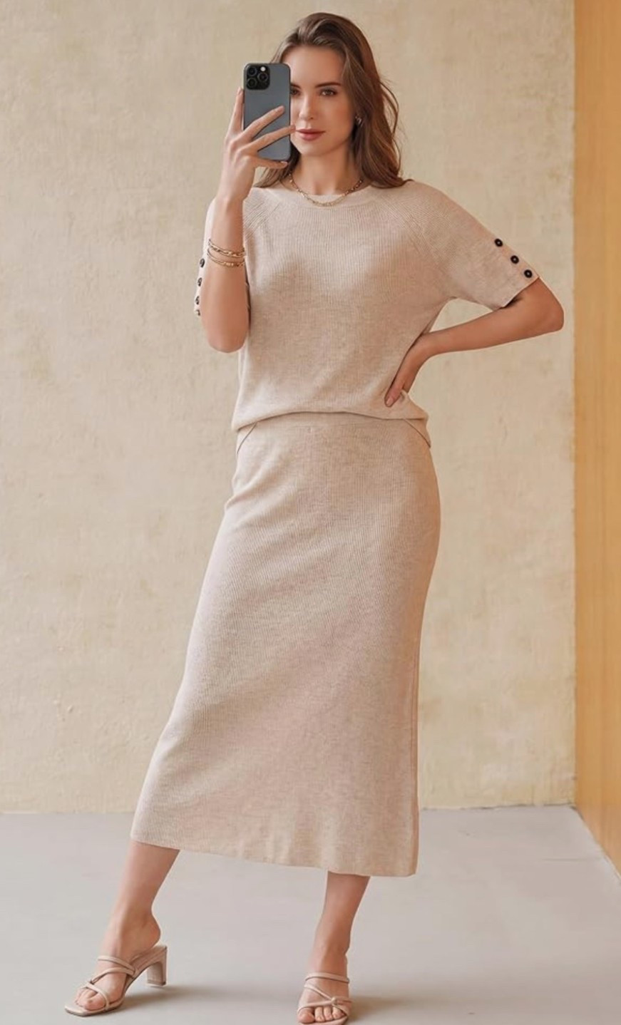 Polished, minimal, and effortlessly put-together.✨ This sweater two-piece set features a chic short sleeve top layered over a sleek midi dress for a refined business casual look. Comfortable yet elevated, it’s perfect for workdays, meetings, or a clean everyday outfit. 

Wear together for a tailored vibe or style each piece separately for versatile, timeless looks. 🤍

#LTKMidsize #LTKWorkwear #LTKOver40