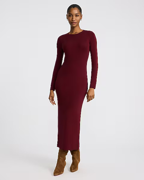 Silky Soft Crew Neck Long Sleeve Maxi Sweater Dress | Express