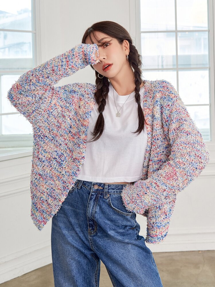 DAZY Drop Shoulder Open Front Confetti Cardigan | SHEIN