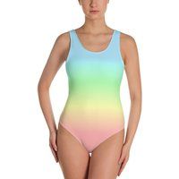 Pastel Rainbow One Piece Swimsuit, Tie Dye Ombre Gradient Kawaii Cute Swimsuit Bathing Suit, Colorfu | Etsy (US)