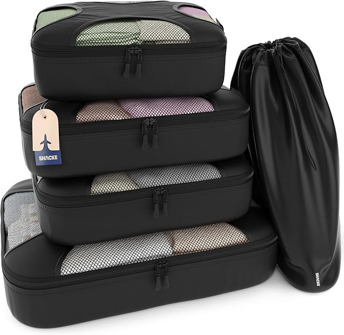 Shacke Premium 5 Packing Cubes Set - Lightweight Mesh Travel Luggage Organizers with Laundry Bag,... | Amazon (US)
