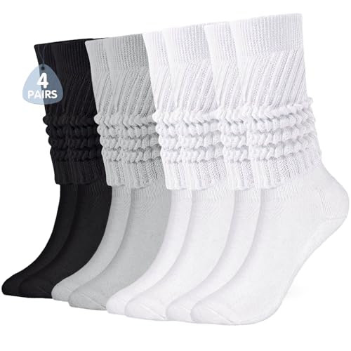Buauty Women's Slouch Sock 4 Pairs, Scrunch Knee High Slouchy Sock, Scrunchie Boot Knit Socks for Women Girls 80s 90s | Amazon (US)