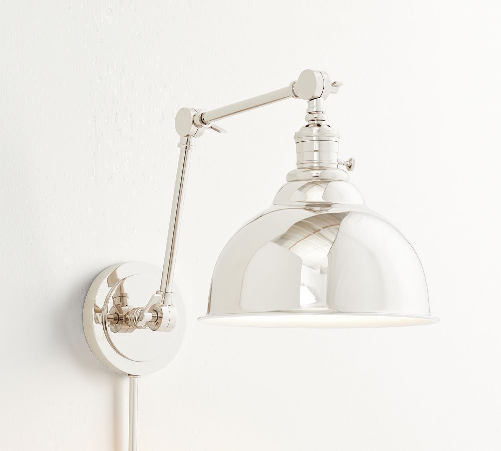 Articulating Arm Metal Bell Plug-In Sconce, Nickel | Pottery Barn (US)