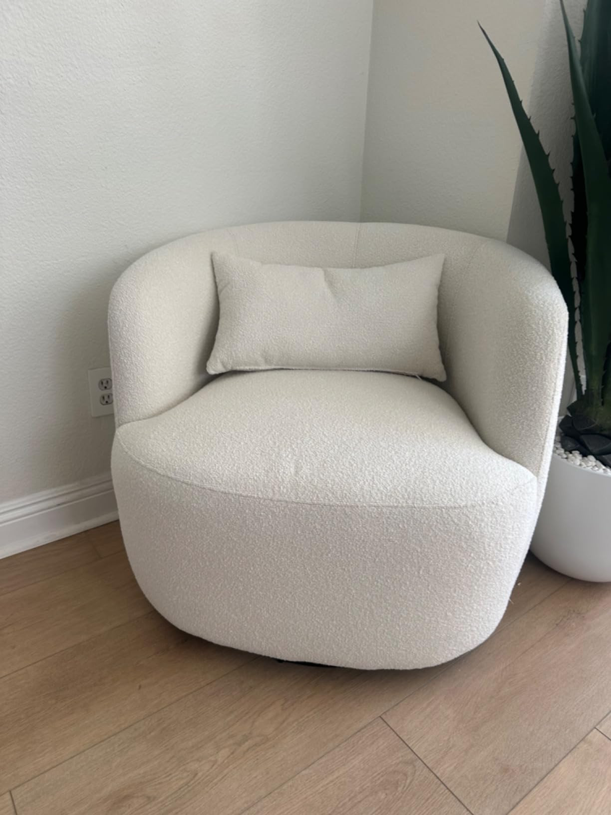 34" Wide Boucle Swivel Barrel Chairs Set of 2, No Assembly Round Upholstered Armchairs Accent Chairs Single Sofa Chair with Toss Pillow for Living Room and Bedroom, Taupe | Amazon (US)