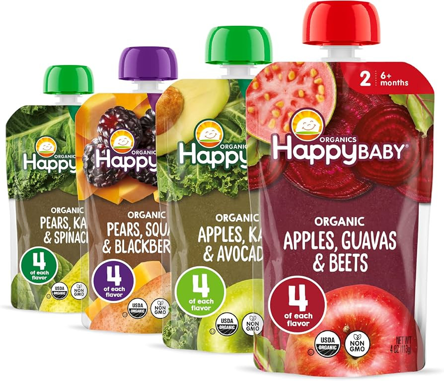 Happy Baby Organics Stage 2 Baby Food Pouches, Gluten Free, Vegan & Healthy Snack, Clearly Crafte... | Amazon (US)