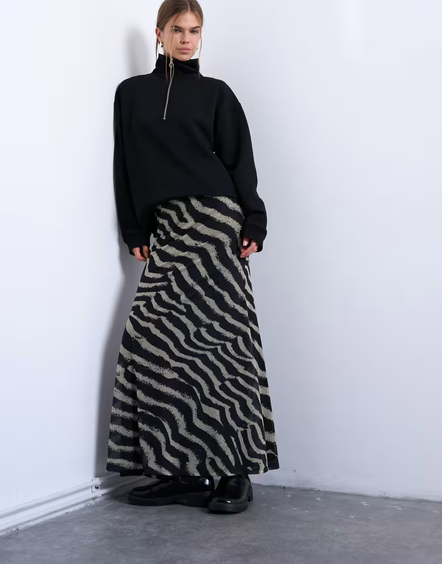 Topshop mesh zebra print maxi skirt in multi | ASOS (Global)