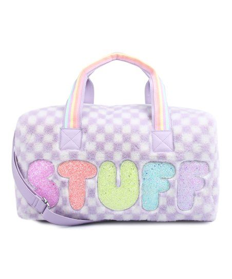 OMG Accessories Purple Checkerboard 'Stuff' Glitter-Letter Duffel Bag | Zulily