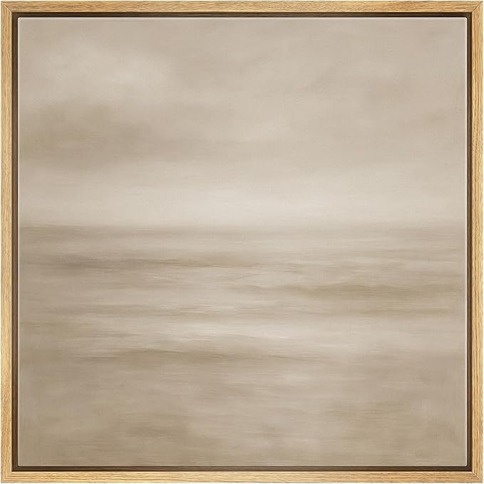 SIGNWIN Framed Canvas Print Wall Art Calm Beige Ocean Horizon with Overcast Sky Illustrations Fin... | Amazon (US)