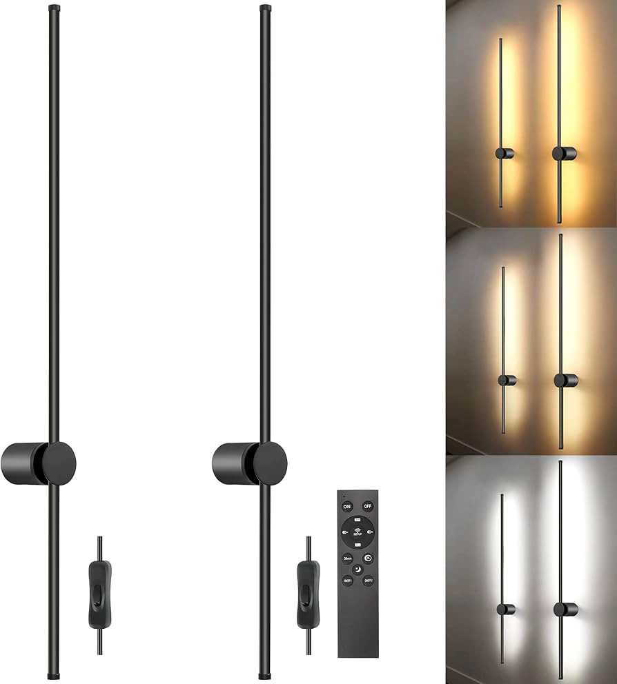 Wall Sconces Set of Two with Remote, Stepless Colors 3000K-6500K & Stepless Dimming, Hardwire or ... | Amazon (US)