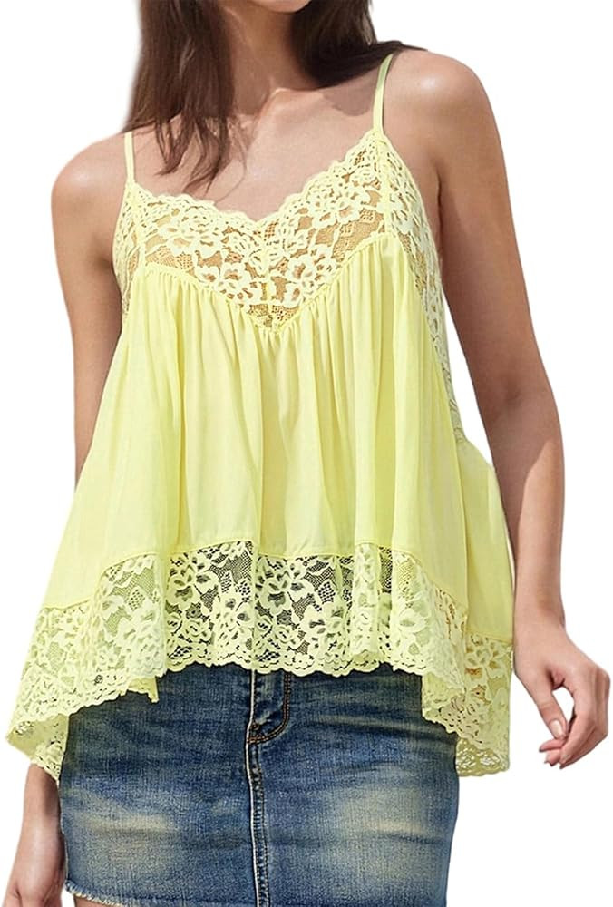 Flowy Babydoll Fit\uff1aThis lace babydoll top adopts a relaxed flowy design with elegant draping... | Amazon (US)