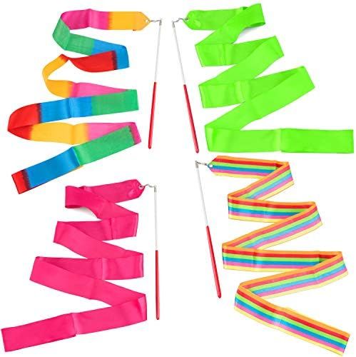 ANCIRS 4 Pack 2-Meter Dance Ribbons, Rainbow Streamers Rhythmic Gymnastics Ribbon, Baton Twirling... | Amazon (US)