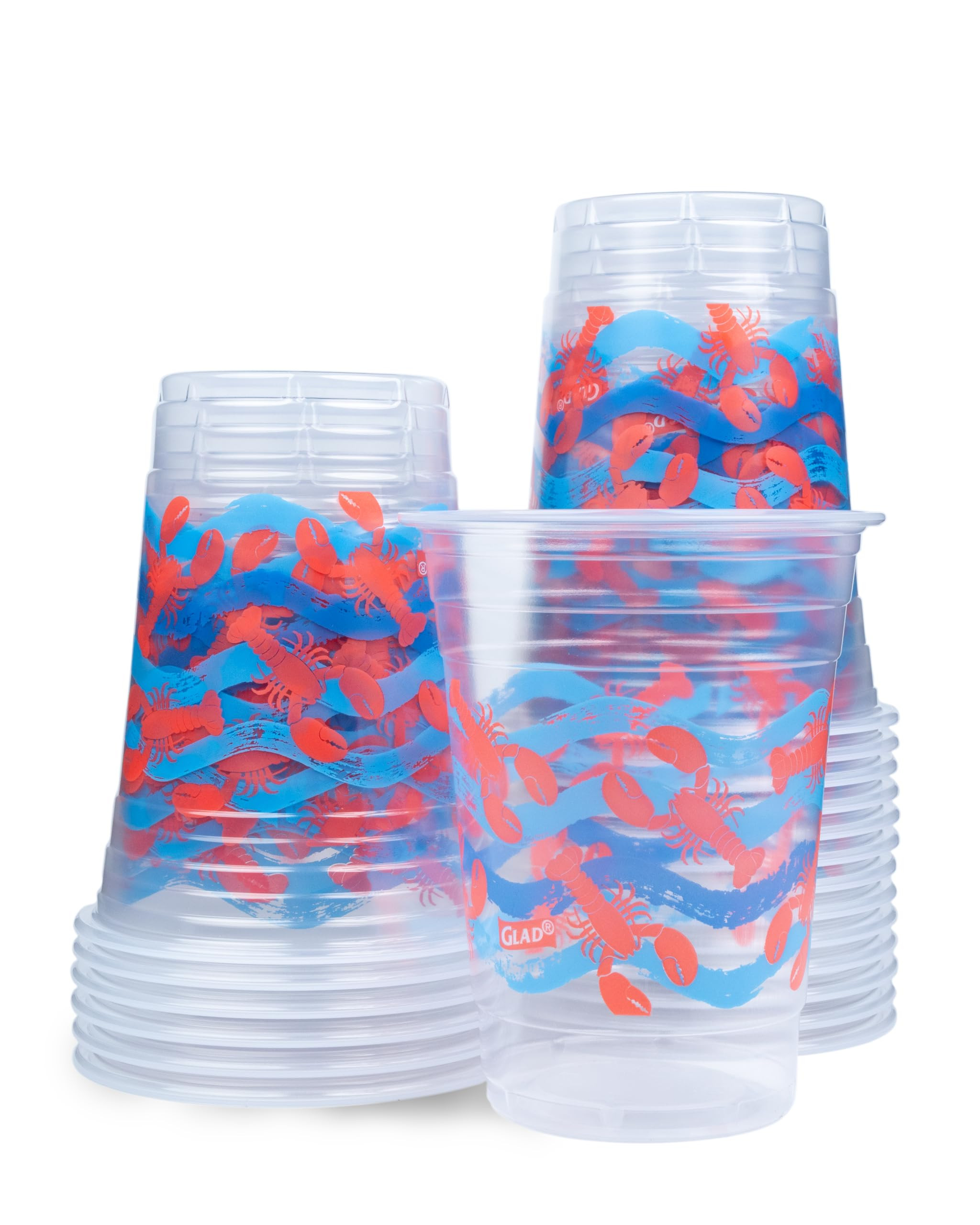 Glad Everyday Clear Plastic Cups with Lobster Waves Print - Beach Theme, Strong and Sturdy Drinki... | Amazon (US)
