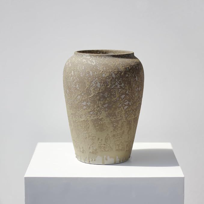 Ceramic Rustic Farmhouse Vase Distressed Ceramic Flower Vase for Decor 8.6'' Wide Mouth Pottery D... | Amazon (US)
