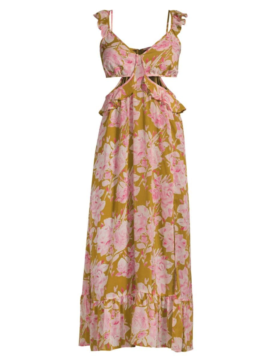 Katerina Ruffle-Embellished Floral Midi-Dress | Saks Fifth Avenue