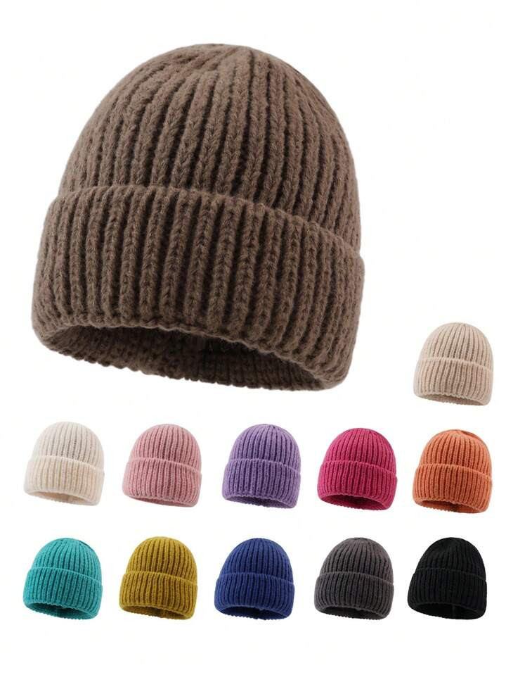 1pc Oversized Thick Yarn Beanie Hat For Women, Loose Fit Warm Winter Knitted Earmuff Cap For Roun... | SHEIN