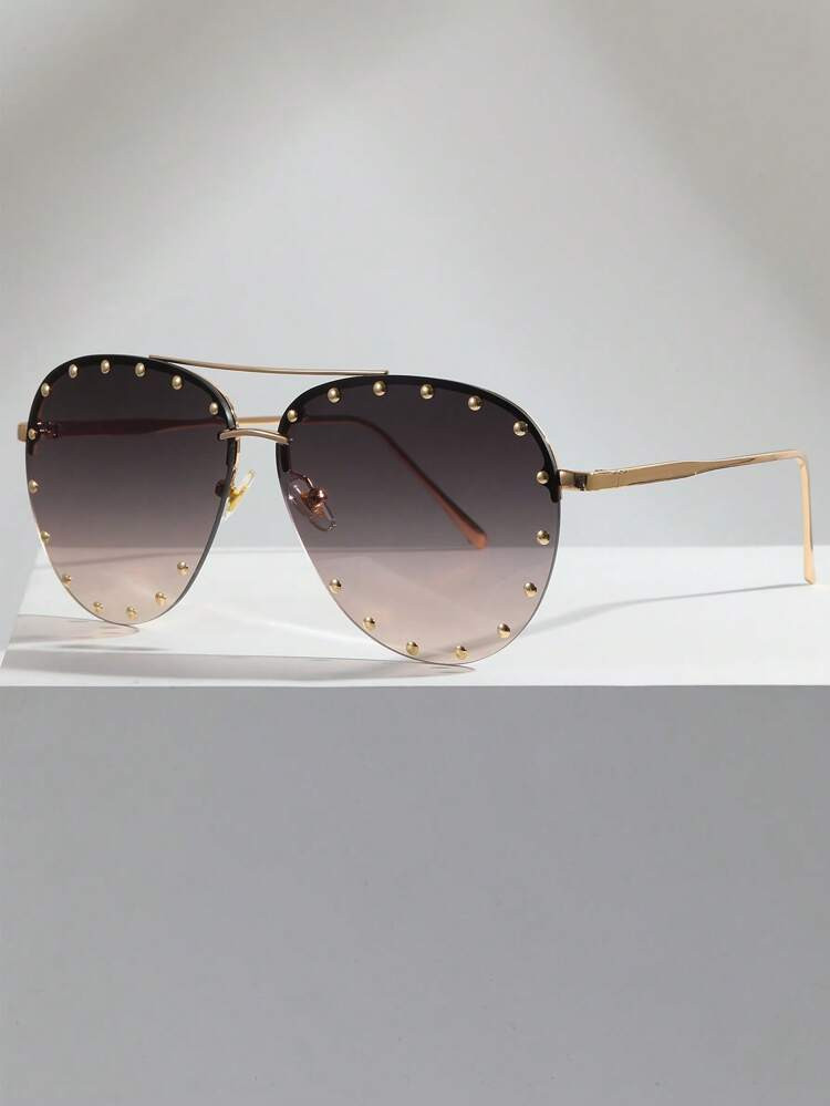 New
     
      1pair Women Rivet Decor Fashionable Aviator Sunglasses For Summer | SHEIN